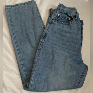 Princess Polly Holly Asymmetric Straight Leg Jean Light Wash Denim